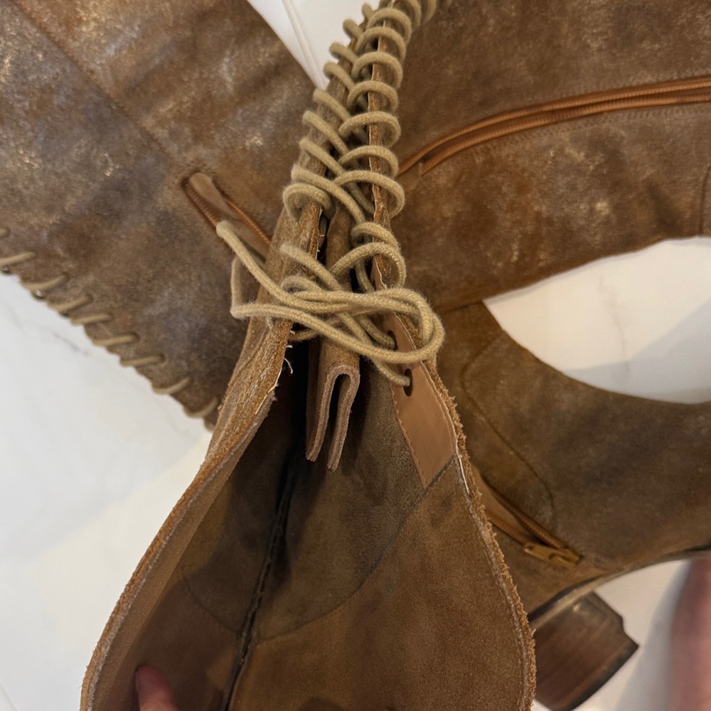 Distressed leather Brown Lace-Up Heeled Boots - Picture 5 of 6